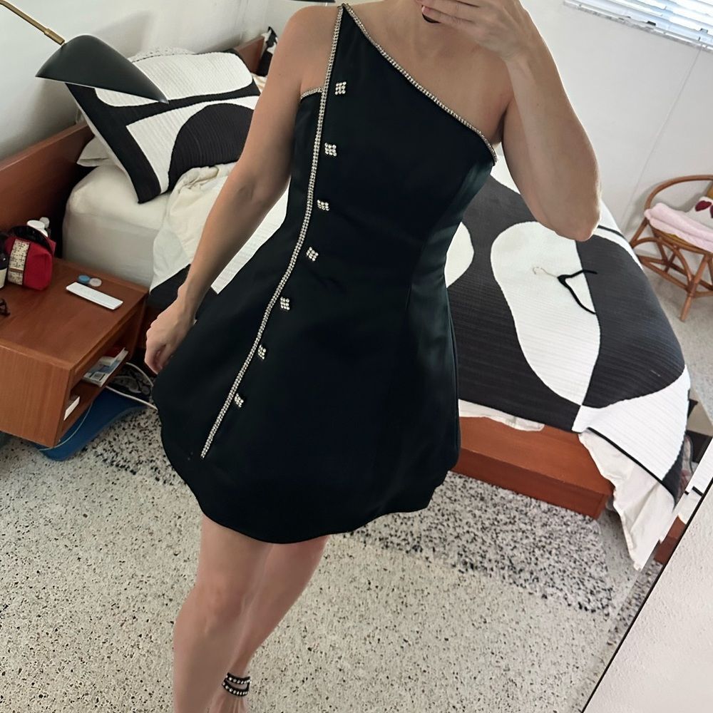 Vintage After Five Julie Duroche black silver rhinestone mini cocktail dress 8